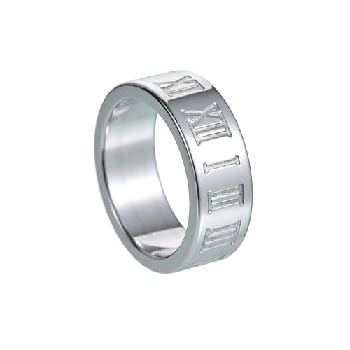 exdas Ring Ringe Damen Bijouterie Herren Vintage Römische Ziffern Ringe Für Männer Frauen 6/8 Mm Ring Paar Hochzeit Party 10 8 Mm-Silber von exdas