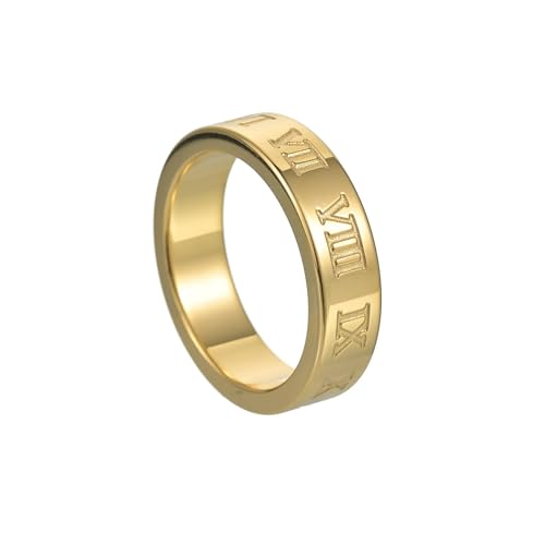 exdas Ring Ringe Damen Bijouterie Herren Vintage Römische Ziffern Ringe Für Männer Frauen 6/8 Mm Ring Paar Hochzeit Party 7 6 Mm-Gold von exdas