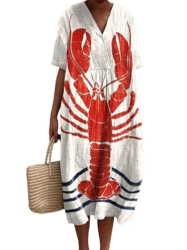 Damen V-Ausschnitt Boho Maxikleid Sommer Langusten Rot Hummer Print Kurzarm Kleid Locker Casual Strand Urlaub Langes Kleid Damen V-Ausschnitt Boho Maxikleid Sommer Langusten Rot Hummer Print Kurzarm Kleid Locker Casual Strand Urlaub Langes Kleid von famesale
