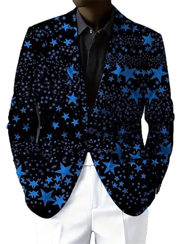 famesale Herren Casual Blazer Stern 3D-Gedruckter Anzug Revers Button-Up Anzug Leichter Sportmantel Frühling Herbst Strickjacke mit Tasche famesale Herren Casual Blazer Stern 3D-Gedruckter Anzug Revers Button-Up Anzug Leichter Sportmantel Frühling Herbst Strickjacke mit Tasche von famesale