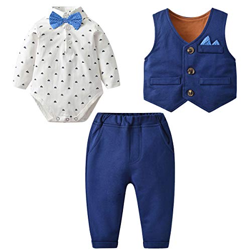 Famuka Baby Anzüge Baby Junge Sakkos Taufe Hochzeit Babybekleidung Set (Blau 2, 59, 6_Months) von Famuka