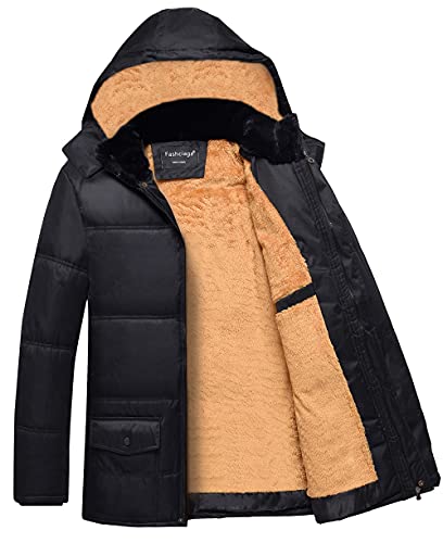 fashciaga Herren kapuze mit kunstpelzfutter gesteppte wintermäntel jacket Schwarz X-Large von fashciaga