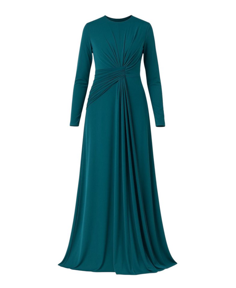 fashionshowcase Abendkleid Damen Elegantes Maxikleid - Modest Fashion, Hijab-freundlich Hochgeschlossener Kragen, Drapierung an der Taille fashionshowcase Abendkleid Damen Elegantes Maxikleid - Modest Fashion, Hijab-freundlich Hochgeschlossener Kragen, Drapierung an der Taille von fashionshowcase