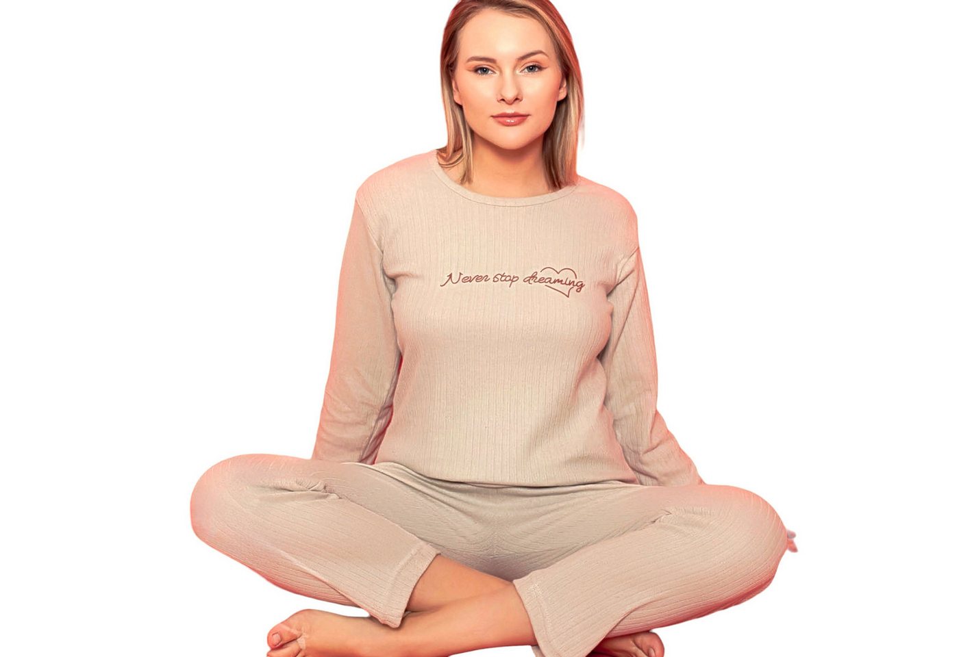 fashionshowcase Schlafanzug Restposten Damen Pyjama Set mit Langarmshirt & Hose Homewear M-4XL (Set, Zweiteilig) Solide Qualität - fairer Preis von fashionshowcase