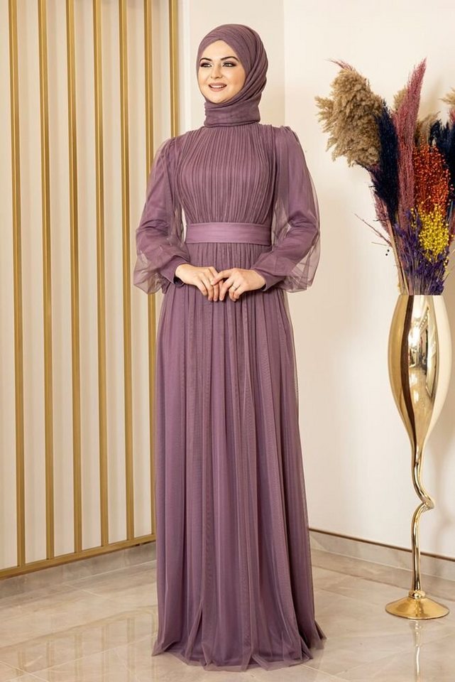 fashionshowcase Tüllkleid Damen Abendkleid Maxilänge Abaya-Stil - Modest Mode vollständig blickdicht & bedeckt von fashionshowcase