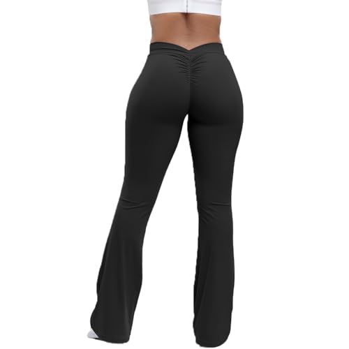 fdsmall Frauen ausgestellte Leggings Bootcut Yoga Hosen High Waisted gerippte Sport Laufen Leggings Workout Gym Dance Damen Yoga Hosen (DE/NL/SE/PL, Bundweite, L, Große Größen, Tall, Black) von fdsmall