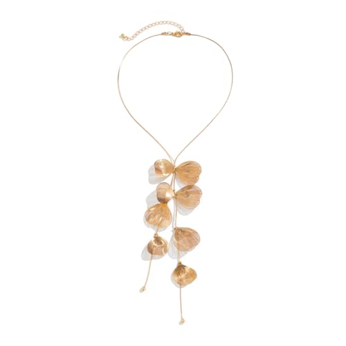 fdsmall Halskette für Frauen Blatt Lange Halskette Kupfer Ginkgo Blatt Quaste Halskette Ginkgo Blatt Anhänger Halskette mit verstellbarer Kette Schmuck Zubehör für Frauen Mädchen (Gold) von fdsmall