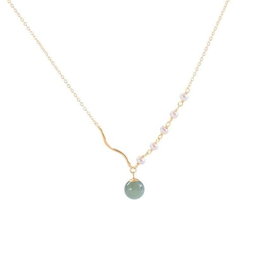 fdsmall Halsketten für Frauen 14k Gold überzogene justierbare Kreis Jade Smaragd Perle Edelstein Teardrop Anhänger Choker Kette Halsketten Schmuck Geschenke für Frauen und Mädchen von fdsmall