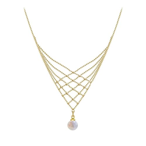 fdsmall Halsketten für Frauen Boho Mode 14k Gold überzogene mehrschichtige Metall gewebte Mesh Hängende magische Perle Anhänger Choker Kette Halskette Schmuck Geschenke für Frauen und Mädchen von fdsmall