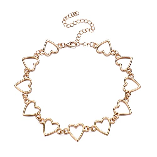 fdsmall Punk Halskette Statement Choker Halskette Minimalismus Hohle Herz Choker Halskette Schmuck für Frauen und Mädchen (Gold) von fdsmall