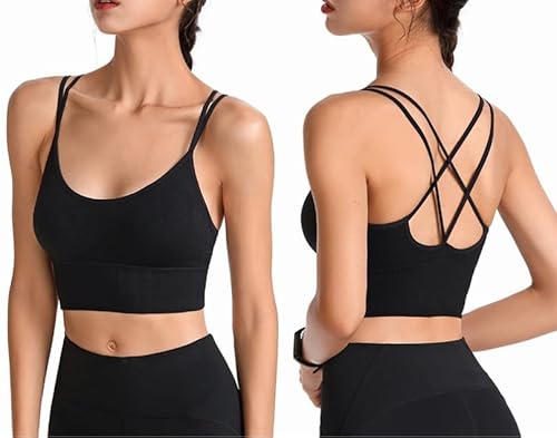 fdsmall Rückenfreier Sport-BH Cross Back Yoga Sport-BH für Frauen Strappy Padded Yoga Bra Wirefree Bra Fitness Strappy Bralette Seamless Gym Bras Tops für Workout & Casual (Black, L) von fdsmall