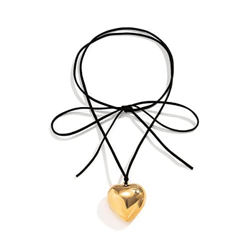 fdsmall Schwarz Leder Schnur Kette Liebe Herz Anhänger Halskette Einstellbare Frauen Choker Halsketten Schmuck für Frauen Mädchen Geschenke von fdsmall