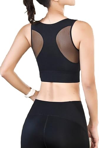 fdsmall Sport-BH für Frauen hohe Auswirkungen Unterstützung Sport-BH Nahtlose Mesh Yoga Unterwäsche Workout Fitness Activewear Racerback gepolsterte BHS für Yoga Running Training Fitness (Black, M) von fdsmall