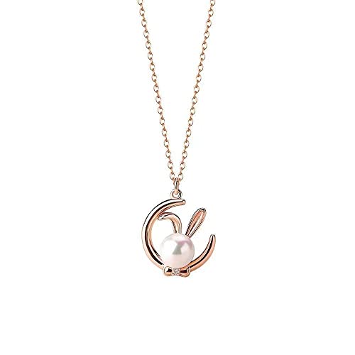 fdsmall zierliche Perlenketten 14k Rose Gold überzogene justierbare Perle Mond Kaninchen Anhänger Choker Kette Halsketten Schmuck Geschenk für Frauen Mädchen von fdsmall