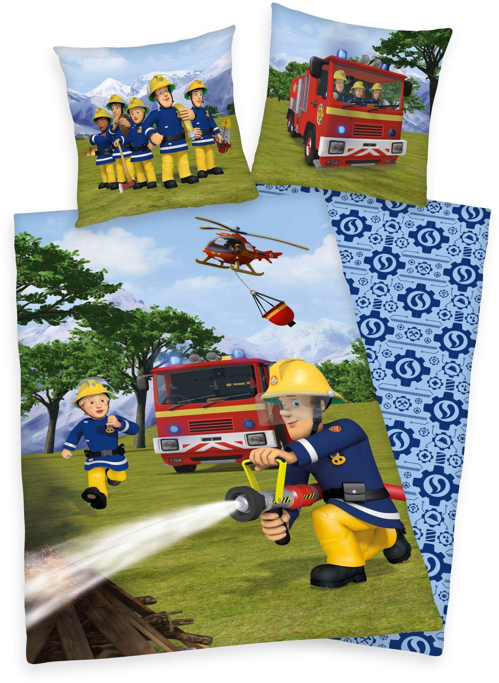 Feuerwehrmann Sam Kinderbettwäsche "Feuerwehrmann Sam", (2 tlg.), mit Löschzug und Helikopter von feuerwehrmann sam
