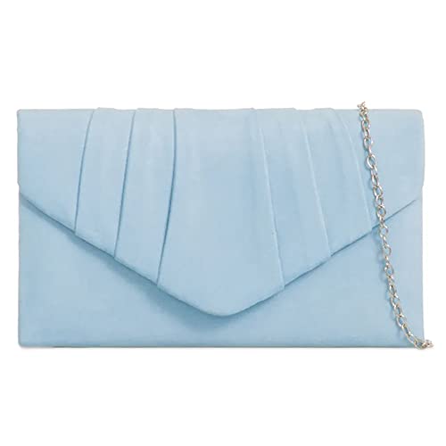 fi9® Clutch für Damen, einfarbig, Wildleder, plissiert, für Partys, Abschlussball, Abendveranstaltung, Handtasche, Geldbörse, Soft Blue / Gelassenheit, medium von fi9