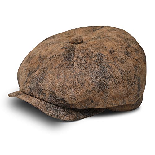 fiebig 8-Panel Pigskin Flatcap für Herren & Damen | Schiebermütze aus Leder | Schirmmütze mit Innenfutter | Lederkappe für das ganze Jahr | Ballonmütze mit Schirm (57-M, braun) von fiebig