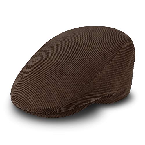 fiebig Cord Flatcap für Damen & Herren | Schiebermütze aus Baumwolle mit gestepptem Innenfutter | Flache Cordmütze Made in Italy (55-S, braun) von fiebig