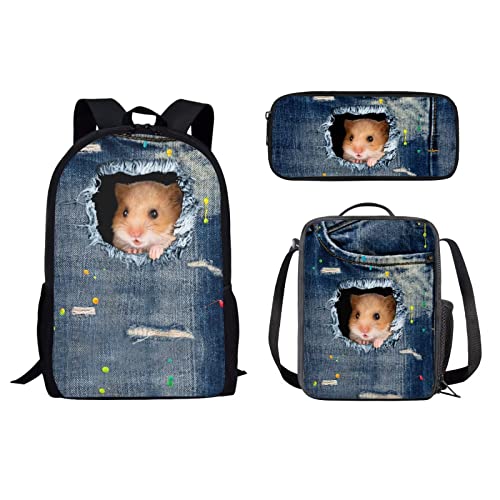 3-teiliges Schulrucksack-Set, Reisetasche mit isolierter Lunchbox und Federmäppchen für Mädchen, Jungen, Damen, Herren, Taschen-Haustiermäuse, Einheitsgröße, Tagesrucksäcke von fifbird