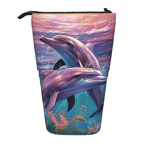 Delfin-Kunstdruck-Federmäppchen, Stand-Up-Federmäppchen, langlebig, Teleskop-Stifttasche, Make-up-Tasche für Bürobedarf, mehrfarbig, Einheitsgröße, Kosmetiktasche von fifbird