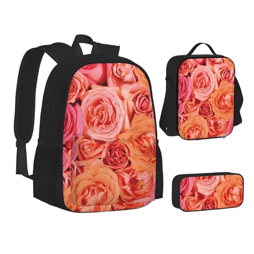 Rucksack für Kinder, Jungen, Mädchen, strapazierfähiges Polyester, Schultasche, Büchertasche mit Lunchtasche und Federmäppchen (3-in-1-Rucksack-Set), cooler Musik-Sound, Orange Rose, Einheitsgröße, von fifbird