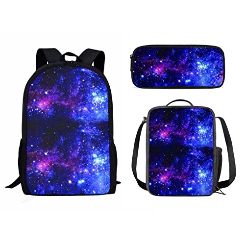 Schulrucksack-Set für Mädchen und Jungen, 3-teilig, Kinder-Reiserucksack, Büchertasche, Lunchbox für Damen, Herren, Erwachsene, Federmäppchen, Umhängetasche, Blue Galaxy Sta, Einheitsgröße, von fifbird