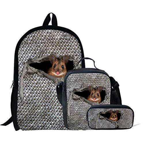 Schultaschen-Set für Mädchen, Tierpferd-Druck, 3-teilig, Kinder-Büchertasche, Schulrucksack, Handtasche, Geldbörse, leicht, große Büchertaschen, Tier-Hamster (, Einheitsgröße, Tagesrucksäcke von fifbird