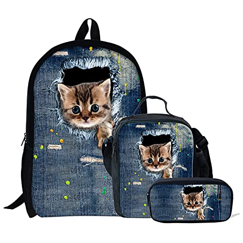 fifbird 3-in-1-Büchertaschen-Set mit Wolfskopf-Halskette, Schultasche, Jungen, Laptop, cooler Wolfs-Schulter-Tagesrucksack, Kinderrucksack, Reisetasche, Lunch-Tasche, Federmäppchen, Geschenk, von fifbird