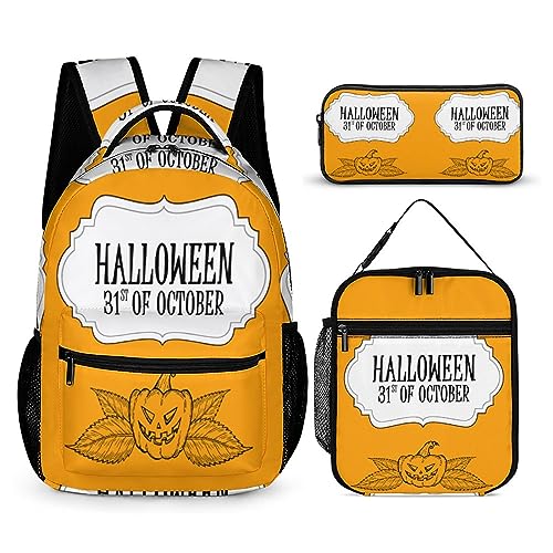 fifbird Kinder Rucksack Federmäppchen Umhängetasche 3er Set Halloween Stil Schule Federmäppchen für Jungen Mädchen Laptop Rucksäcke Büchertaschen Erwachsene Umhängetasche, Tt-20, Einheitsgröße, von fifbird