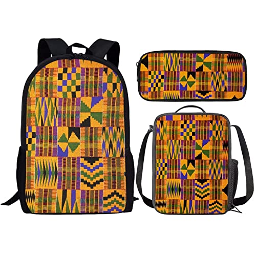 fifbird Pfauen-Rucksack mit Lunchbox für Schuljungen und Mädchen, 43,2 cm Rucksack, 3-teiliges Set, Kente African T, Einheitsgröße, Tagesrucksäcke, BAG3SET von fifbird