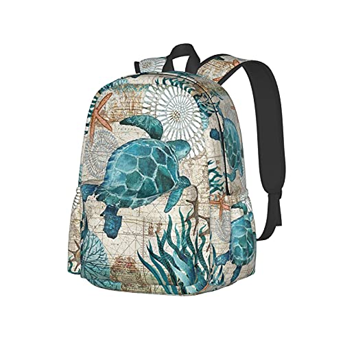 fifbird Rucksack, 43,2 cm (17 Zoll), niedlicher Hamster- und Sonnenblumen-Rucksack, Schultertasche, Schultasche, Büchertasche, lässiger Tagesrucksack, Meeresschildkröte Seestern, One size von fifbird