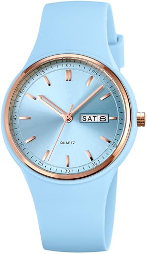 Armbanduhr Damen Kinder Uhr Teenager Mädchen Buntfarbig Sport Analog Quarz Uhr Minimalistische Damenuhr mit Silikonarmband Datum Wochentag Modisch von findtime