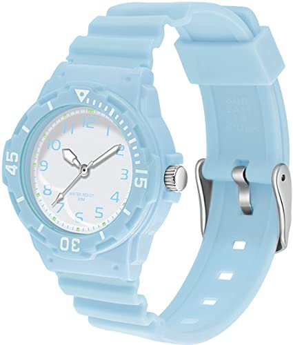 findtime Armbanduhr Damen Mädchen Weiß Rosa Grün Blau Lila Schwarz Silikonarmband Bunte Farbe Leuchtendeszeiger 5ATM Wasserdicht Analoge Quarz von findtime