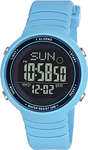 Blau Digital Kinderuhr für Mädchen Jungen, Sport Outdoor Armbanduhr Wasserdicht Multifunktionsuhr Quarz mit Silikonband LED-Licht Datum von findtime