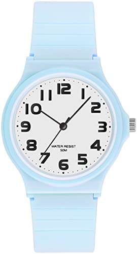 Damenuhr Analog Quarz Uhr Kunststoff 5ATM wasserdichte Armbanduhr für Mädchen Jungen Große Zahlen Einfache Uhren Damen Senioren von findtime