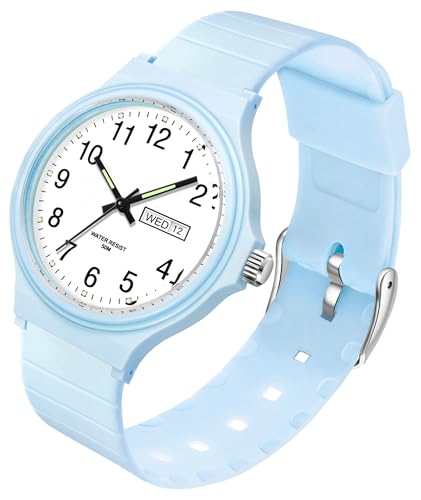 Damenuhr Wasserdicht Analog Uhren Sport Einfache Minimalistische Casual Uhr Krankenschwester Armbanduhr Leuchtend Damen Armbanduhr Sekundenzeiger Kalender Schwarz Weiß Blau Grün Lila Rosa, blau von findtime