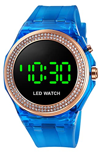 Digital Uhr Damen Armbanduhr Sportuhr mit Silikonarmband Damenuhr Elektronische Uhren Analog Quarz Frauen Mädchen Business Watch 5 ATM Wasserdicht Rosegold Schwarz Kristall Diamant luxuriös Schmuck von findtime