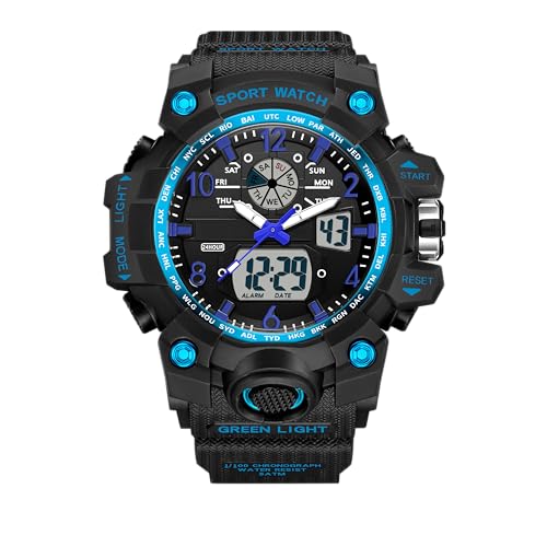 Digitaluhr Damen Sportuhren für Damen Armbanduhr Damenuhr Digital Uhr wasserdichte Digitaluhr für Mädchen LED-Leuchtdisplay mit Analogen Zeigern und Digitalen Zahlen,Schwarz Blau von findtime