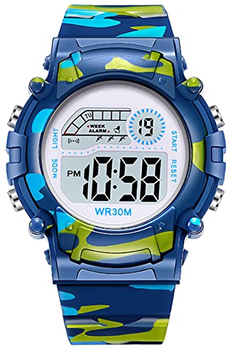 Jungen Digitaluhr Kinder Sport Kinderuhr Junge Digital Uhren Elektronische Armbanduhr für Jugendliche 5 ATM Wasserdicht Wecker Alarm Timer LED Licht Stoppuhr Datum Outdoor,Spielzeug Blau Grün von findtime