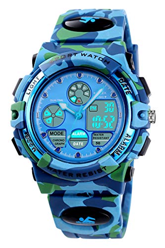 findtime Jungen Uhr Kinder Mädchen Analog Digitaluhr Outdoor Sport Quarz Armbanduhr LED Alarm Stoppuhr Datum 5ATM Wasserdicht Multifunktional von findtime