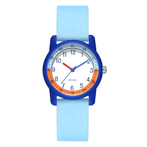 Kinderuhr Junge Armbanduhr Kinder Junge Uhr Kinder Uhren für Jungs Kinder Uhren Mädchen Uhr Jungen 12 Jahre, Hellblau Navyblau von findtime