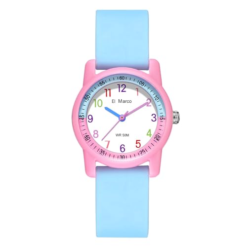 Kinderuhr Junge Armbanduhr Kinder Junge Uhr Kinder Uhren für Jungs Kinder Uhren Mädchen Uhr Jungen 12 Jahre, Hellblau Rosa von findtime