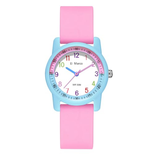 Kinderuhr Junge Armbanduhr Kinder Junge Uhr Kinder Uhren für Jungs Kinder Uhren Mädchen Uhr Jungen 12 Jahre, Rosa Hellblau von findtime