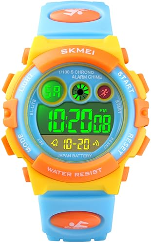 Kinderuhr Mädchen Jungen Digital, Bunte Kinder Digitaluhren mit Wecker Datum Stoppuhr 5ATM Wasserdicht LED Licht Uhr Armbanduhr für Teenager Junge Jungs von findtime