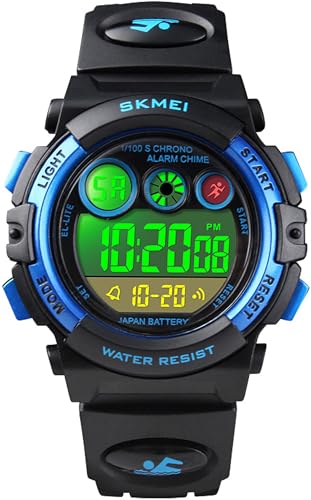 Kinderuhr Mädchen Jungen Digital, Bunte Kinder Digitaluhren mit Wecker Datum Stoppuhr 5ATM Wasserdicht LED Licht Uhr Armbanduhr für Teenager Junge Jungs von findtime