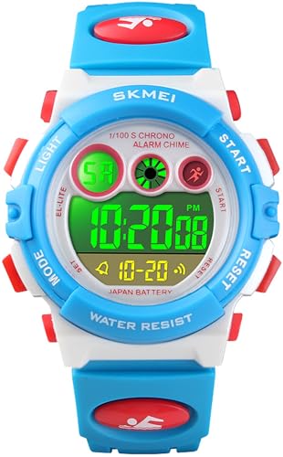 Kinderuhr Mädchen Jungen Digital, Bunte Kinder Digitaluhren mit Wecker Datum Stoppuhr 5ATM Wasserdicht LED Licht Uhr Armbanduhr für Teenager Junge Jungs von findtime