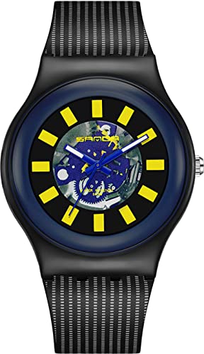 findtime Schwarz Damenuhr Buntes Farbiges Design Armbanduhr für Frauen 6ATM Wasserdicht Sportliche Outdoor Analog Quarzuhr Silikon von findtime