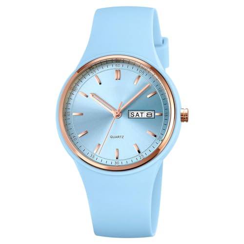 Uhr Damen Armbanduhr Damenarmbanduhr Mädchen Weiß Blau Damenuhr Schwarz mit Silikonarmband Buntfarbig Senioren Frauen Rosa Uhren Analog Quarz Wasserdicht Jelly Süßigkeit Uhr für Kinder Junge von findtime