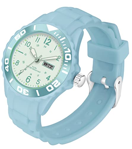 Uhr Damen Armbanduhr Mädchen Damenuhren Armbanduhr Jungen 5ATM Wasserdicht Damenarmbanduhr Damenuhr mit Silikonarmband Analog Quarz Woche Süße Farbe Buntfarbig Kinderuhr Junge Kinder Uhren für Jungs von findtime