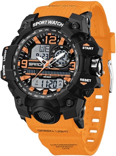 findtime Armbanduhr Damen Digital Sportuhr für Teenager Mädchen, Orange Digitaluhr Analog Display Militär Wasserdicht Uhren von findtime